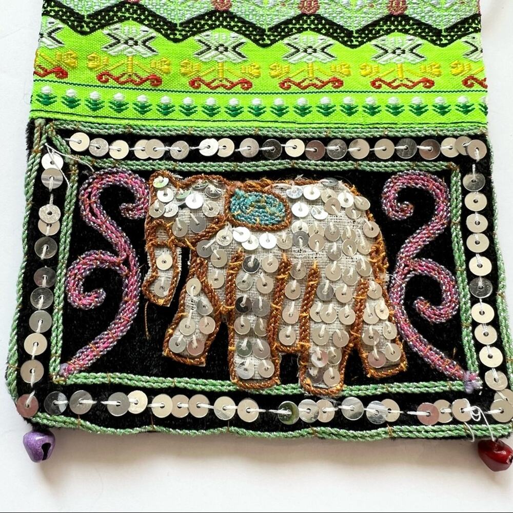 Coin Purse Crossbody Sequin Elephant Mini Purse Pouch Green‎ Black - Picture 3 of 9